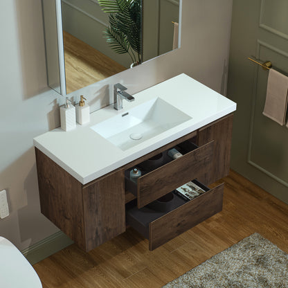 WOODBRIDGE | Wall-Mounted Floating Bathroom Vanity | with Glossy White Resin Top & Rose Wood Cabinet