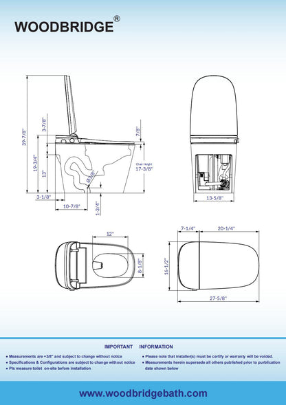 WOODBRIDGE B0930S | Smart Bidet Toilet | with Auto Open/Close, Auto Flush, Heated Seat & Dual Flush
