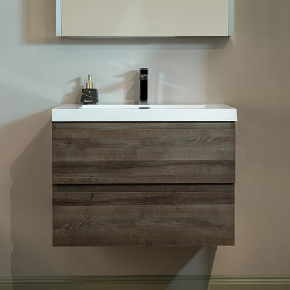 WOODBRIDGE | Wall-Mounted Floating Bathroom Vanity | Glossy White Resin Top | Gray Oak Cabinet