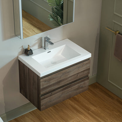 WOODBRIDGE | Wall-Mounted Floating Bathroom Vanity | Glossy White Resin Top | Gray Oak Cabinet