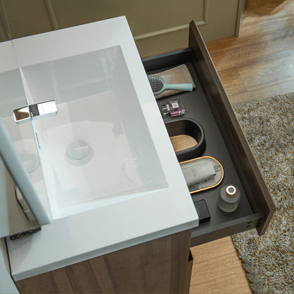 WOODBRIDGE | Wall-Mounted Floating Bathroom Vanity | Glossy White Resin Top | Gray Oak Cabinet