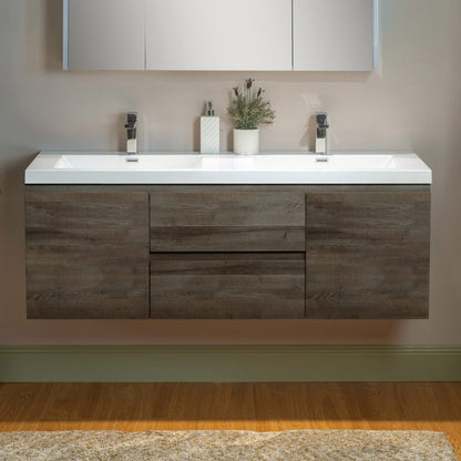 WOODBRIDGE | Wall-Mounted Floating Bathroom Vanity | Glossy White Resin Top | Gray Oak Cabinet