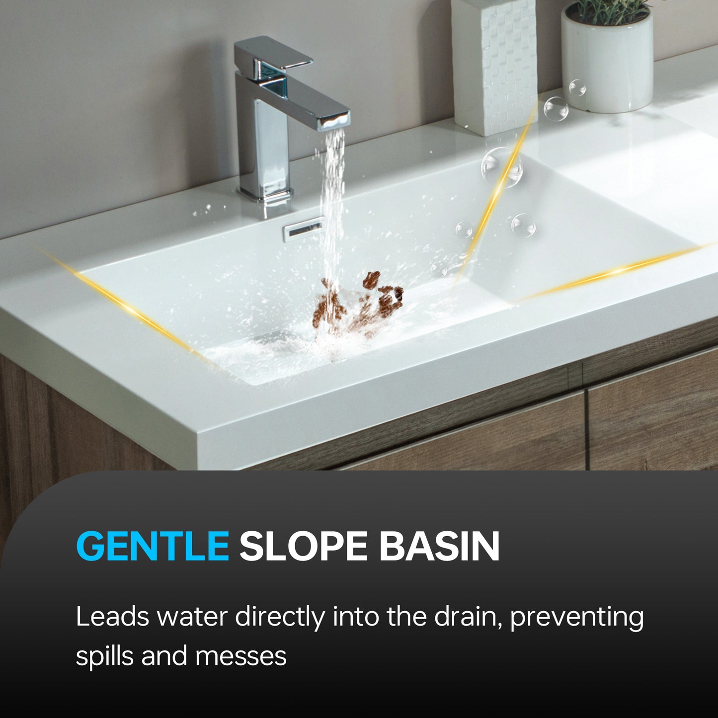 WOODBRIDGE | Wall-Mounted Floating Bathroom Vanity | Glossy White Resin Top | Gray Oak Cabinet