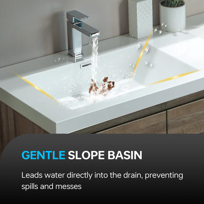 WOODBRIDGE | Wall-Mounted Floating Bathroom Vanity | Glossy White Resin Top | Gray Oak Cabinet
