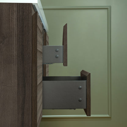 WOODBRIDGE | Wall-Mounted Floating Bathroom Vanity | Glossy White Resin Top | Gray Oak Cabinet
