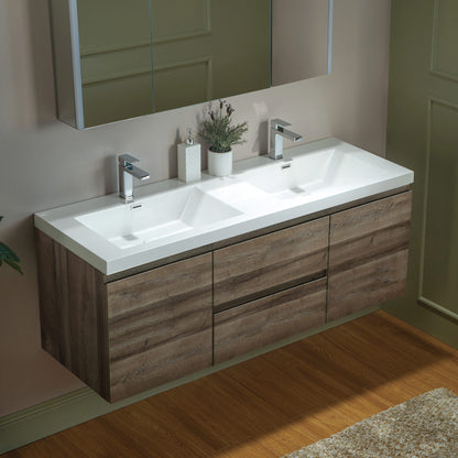 WOODBRIDGE | Wall-Mounted Floating Bathroom Vanity | Glossy White Resin Top | Gray Oak Cabinet