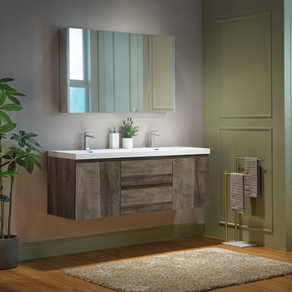 WOODBRIDGE | Wall-Mounted Floating Bathroom Vanity | Glossy White Resin Top | Gray Oak Cabinet
