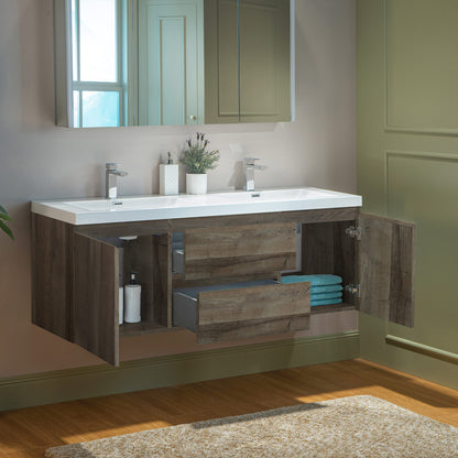WOODBRIDGE | Wall-Mounted Floating Bathroom Vanity | Glossy White Resin Top | Gray Oak Cabinet