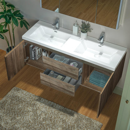 WOODBRIDGE | Wall-Mounted Floating Bathroom Vanity | Glossy White Resin Top | Gray Oak Cabinet