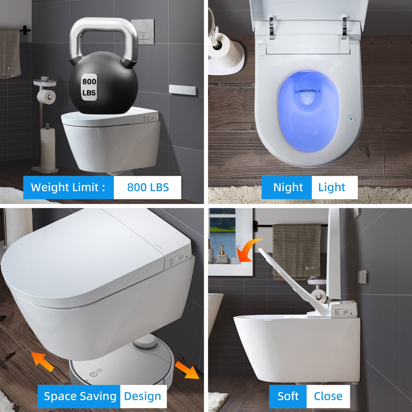 WOODBRIDGE LT611_SWHT611_FP611-WH | Modern Wall-Hung Smart Bidet Toilet | with Heated Seat, Dryer & Concealed Tank