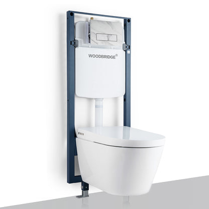 WOODBRIDGE LT611_SWHT611_FP611-WH | Modern Wall-Hung Smart Bidet Toilet | with Heated Seat, Dryer & Concealed Tank