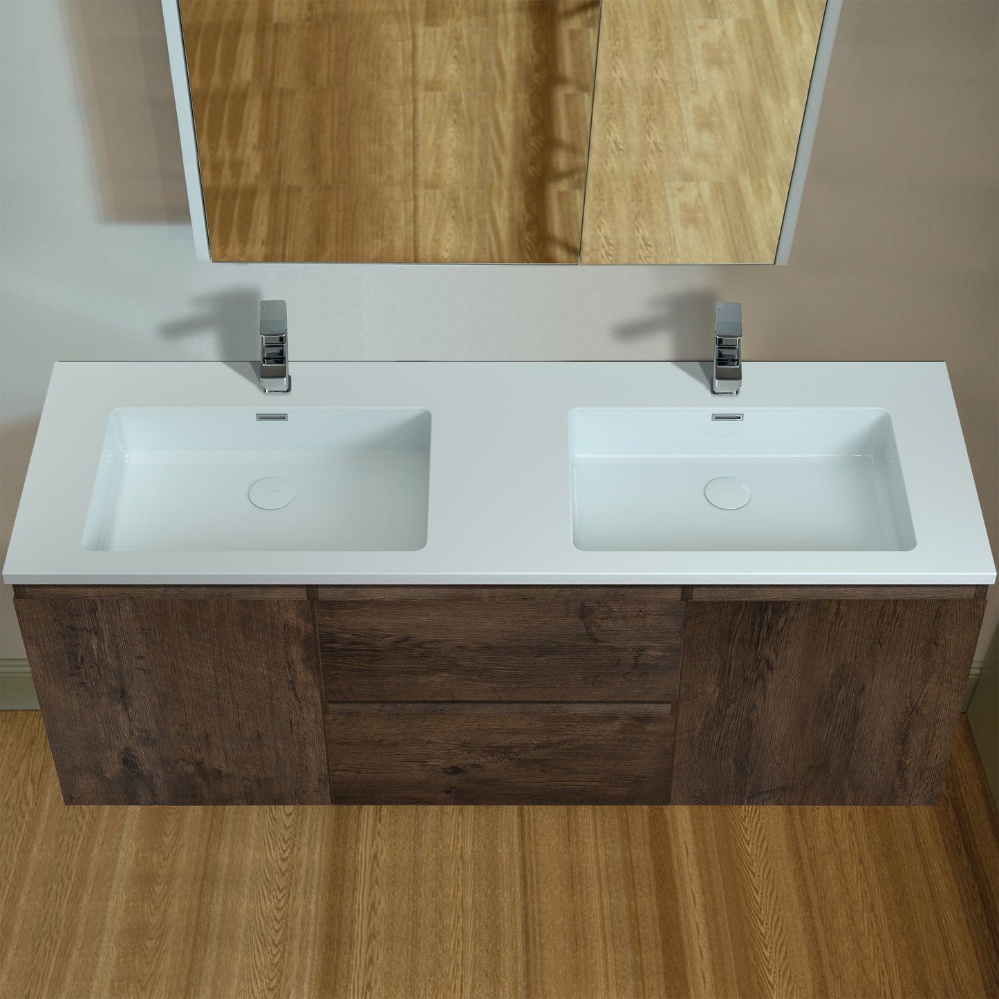 WOODBRIDGE | Wall-Mounted Floating Bathroom Vanity | with Glossy White Resin Top & Rose Wood Cabinet