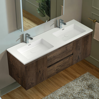 WOODBRIDGE | Wall-Mounted Floating Bathroom Vanity | with Glossy White Resin Top & Rose Wood Cabinet