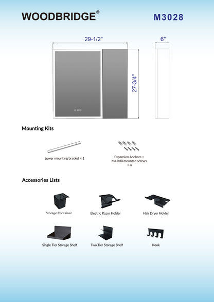 WOODBRIDGE | Smart Medicine Cabinet | with LED Lighting, Anti-Fog Mirror & Compact Bathroom Storage
