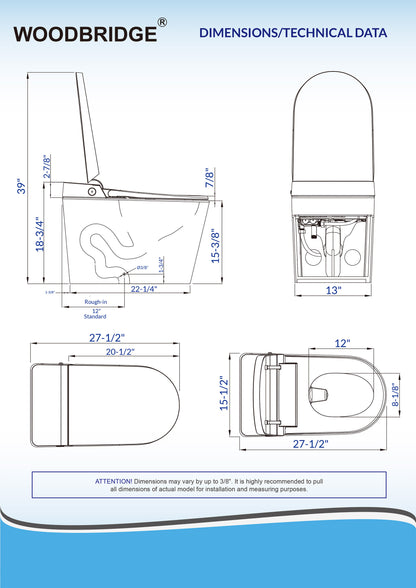 Best Seller WOODBRIDGE B0990S | Smart Bidet Toilet | Automatic Flush & Hands-Free Open/Close | Heated Seat & Remote