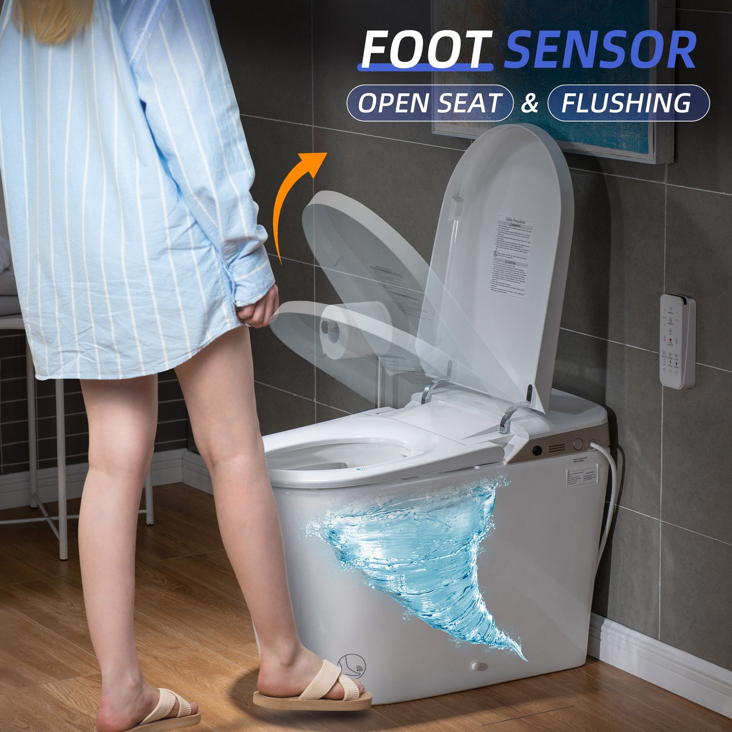 WOODBRIDGE EBT470 | Smart Bidet Toilet | Foot Sensor Auto Open/Close & Quiet Flush | Warm Air Dryer| Nightlight