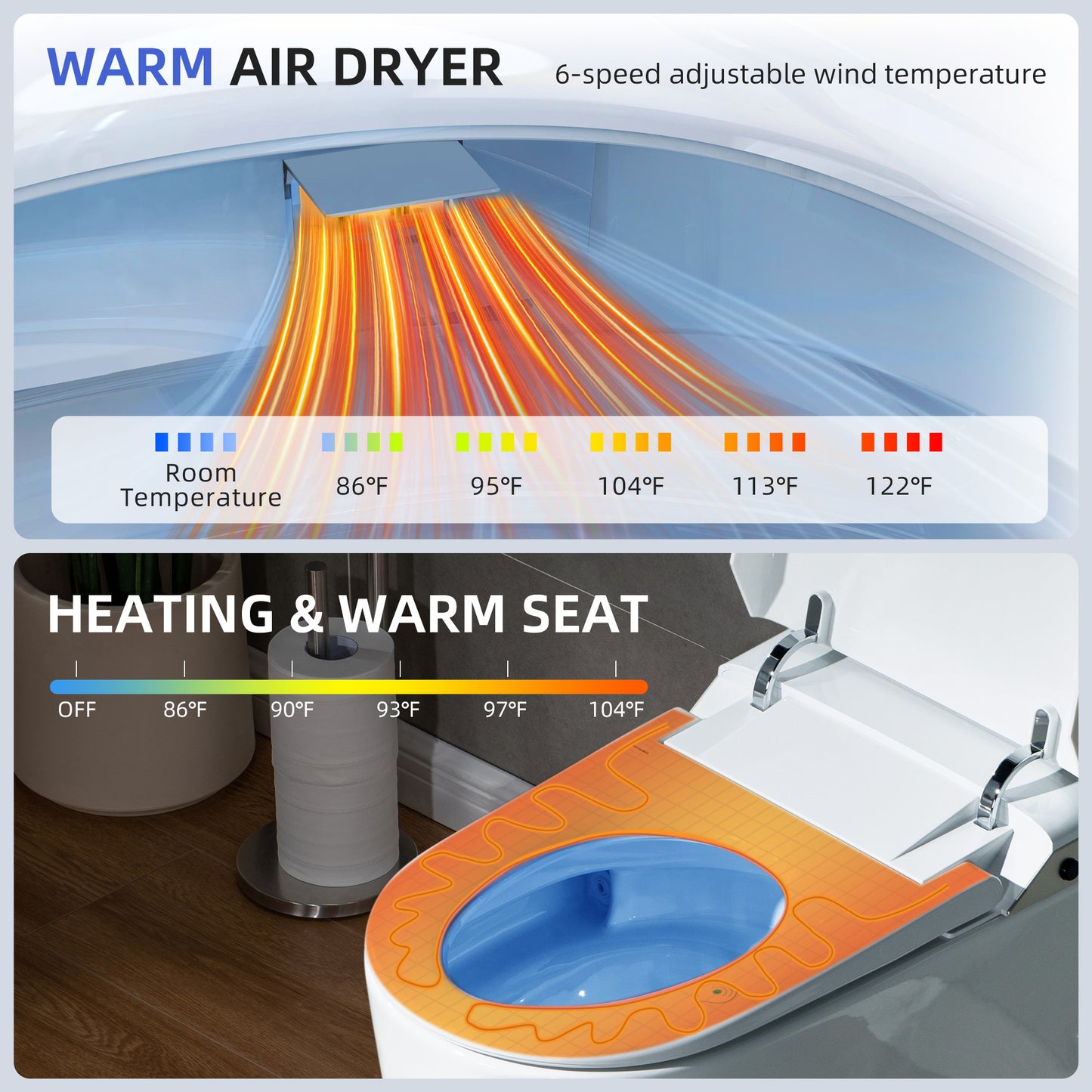 WOODBRIDGE EBT470 | Smart Bidet Toilet | Foot Sensor Auto Open/Close & Quiet Flush | Warm Air Dryer| Nightlight