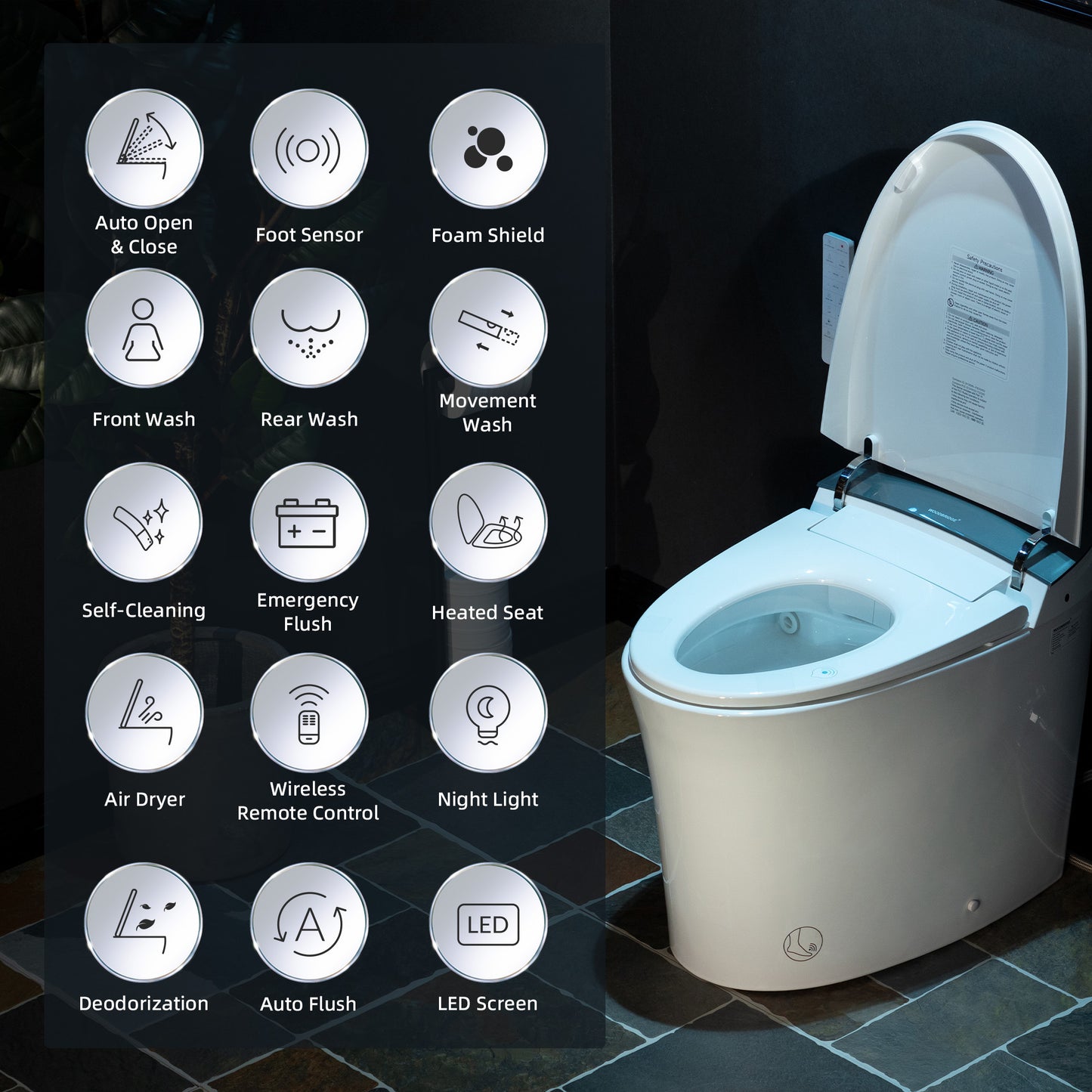 WOODBRIDGE EBT230 | Smart Bidet Toilet | Auto Open & Close with Foot Sensor | Hands-Free Auto Flush with Heated Seat