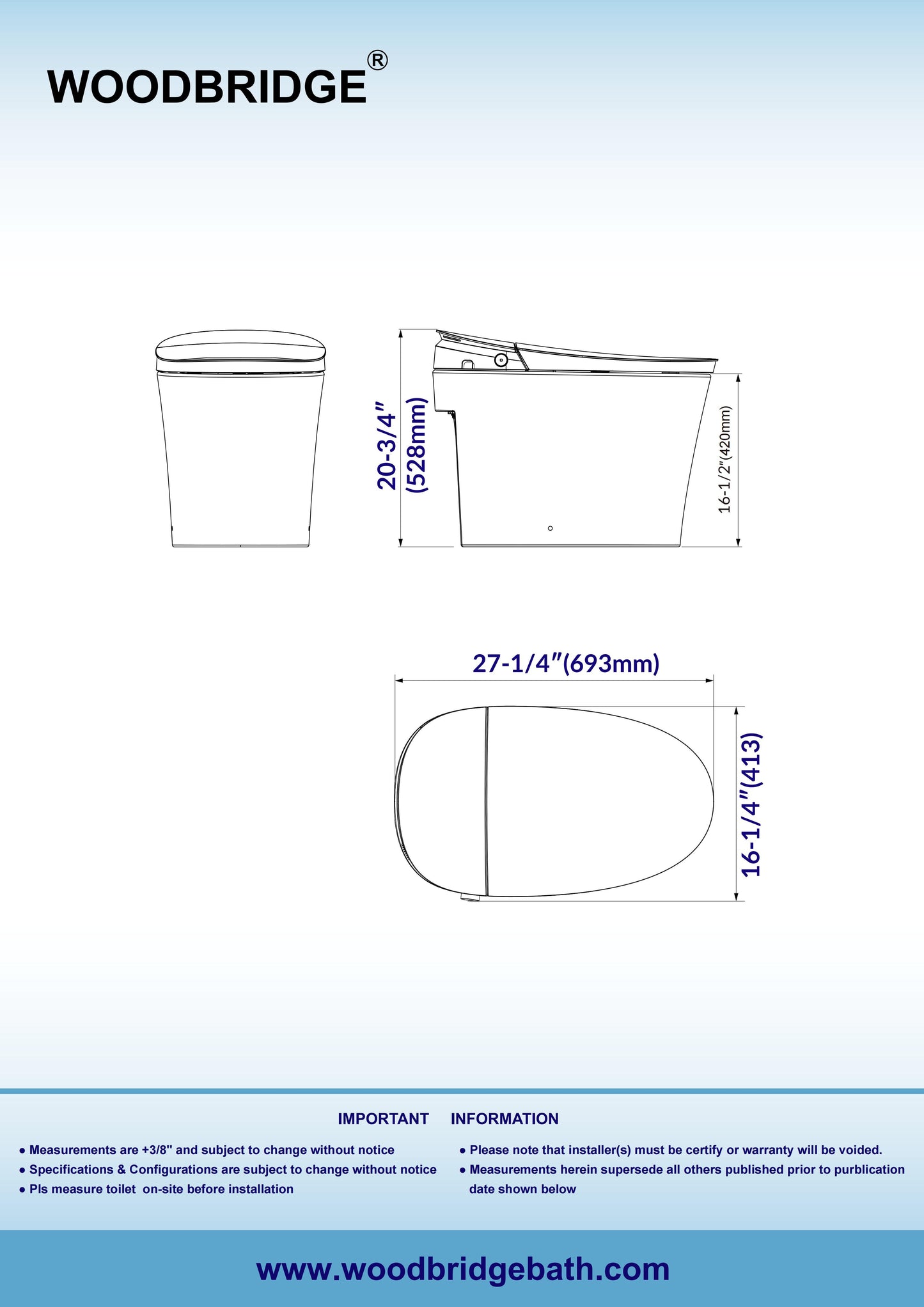 WOODBRIDGE EBT230 | Smart Bidet Toilet | Auto Open & Close with Foot Sensor | Hands-Free Auto Flush with Heated Seat