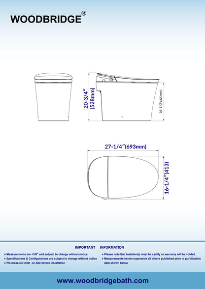 WOODBRIDGE EBT230 | Smart Bidet Toilet | Auto Open & Close with Foot Sensor | Hands-Free Auto Flush with Heated Seat