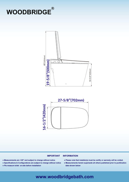 WOODBRIDGE EBT350 | ADA-Compliant Smart Bidet Toilet | Automatic Open/Close Lid | Heated Seat | Auto Flush