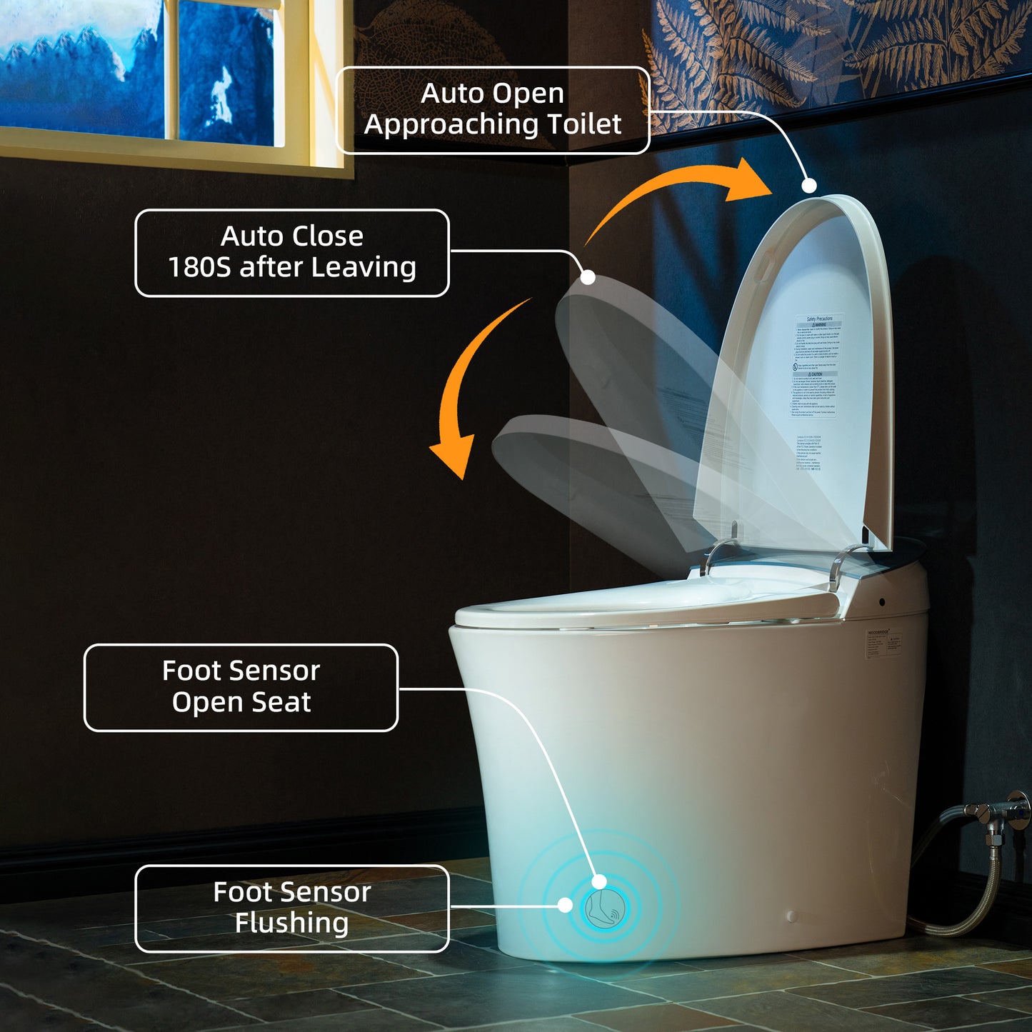 WOODBRIDGE EBT230 | Smart Bidet Toilet | Auto Open & Close with Foot Sensor | Hands-Free Auto Flush with Heated Seat