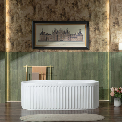 WOODBRIDGE 67" B0054 | Contemporary Freestanding Solid Surface Stone Resin Bathtub |  Matte White Luxury Soaking Tub with Dual Drain Covers