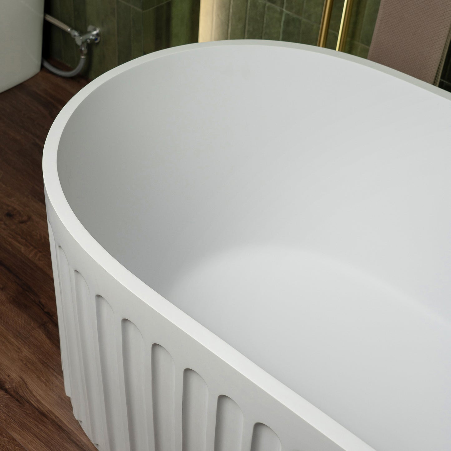 WOODBRIDGE 67" B0054 | Contemporary Freestanding Solid Surface Stone Resin Bathtub |  Matte White Luxury Soaking Tub with Dual Drain Covers