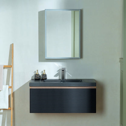 WOODBRIDGE | Wall-Mounted Floating Bathroom Vanity | Multi-Layer Engineered Wood | Black Sintered Stone Top