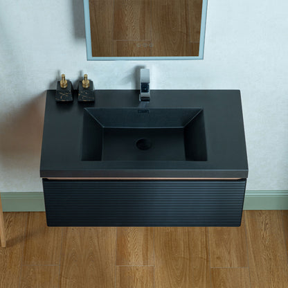 WOODBRIDGE | Wall-Mounted Floating Bathroom Vanity | Multi-Layer Engineered Wood | Black Sintered Stone Top