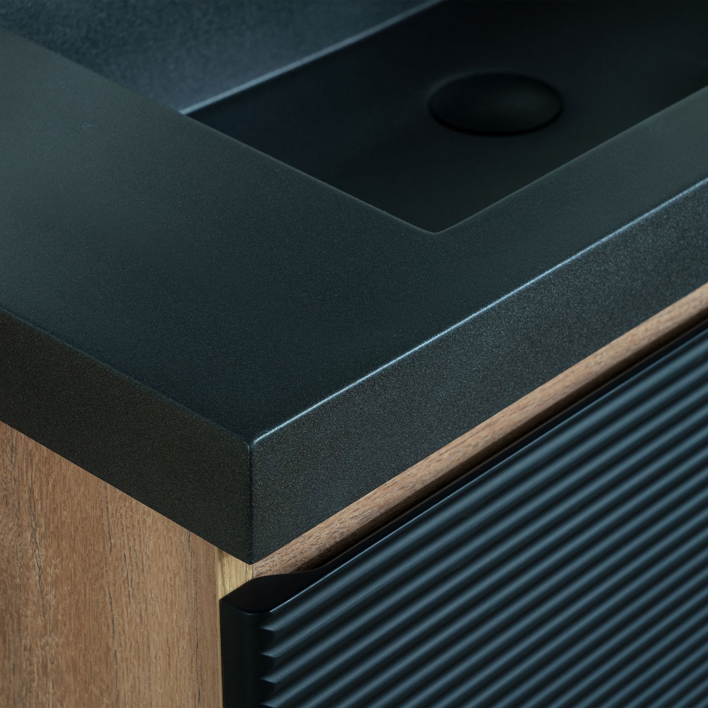 WOODBRIDGE | Wall-Mounted Floating Bathroom Vanity | Multi-Layer Engineered Wood | Black Sintered Stone Top