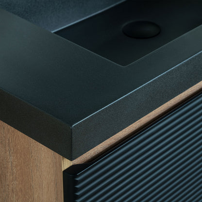 WOODBRIDGE | Wall-Mounted Floating Bathroom Vanity | Multi-Layer Engineered Wood | Black Sintered Stone Top