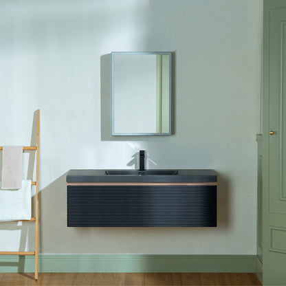 WOODBRIDGE | Wall-Mounted Floating Bathroom Vanity | Multi-Layer Engineered Wood | Black Sintered Stone Top