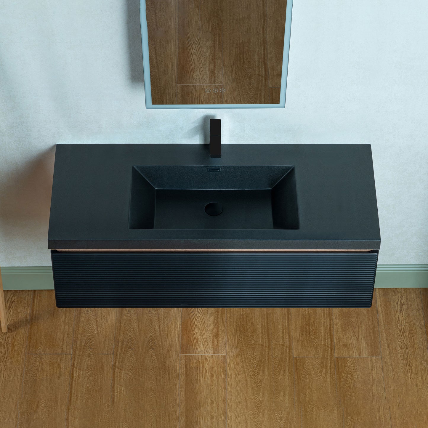 WOODBRIDGE | Wall-Mounted Floating Bathroom Vanity | Multi-Layer Engineered Wood | Black Sintered Stone Top