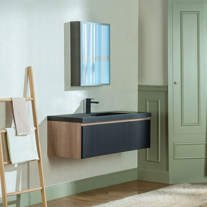 WOODBRIDGE | Wall-Mounted Floating Bathroom Vanity | Multi-Layer Engineered Wood | Black Sintered Stone Top