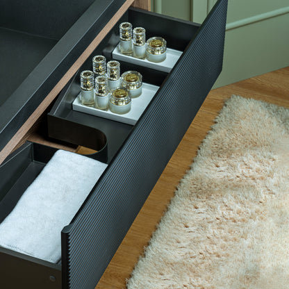 WOODBRIDGE | Wall-Mounted Floating Bathroom Vanity | Multi-Layer Engineered Wood | Black Sintered Stone Top
