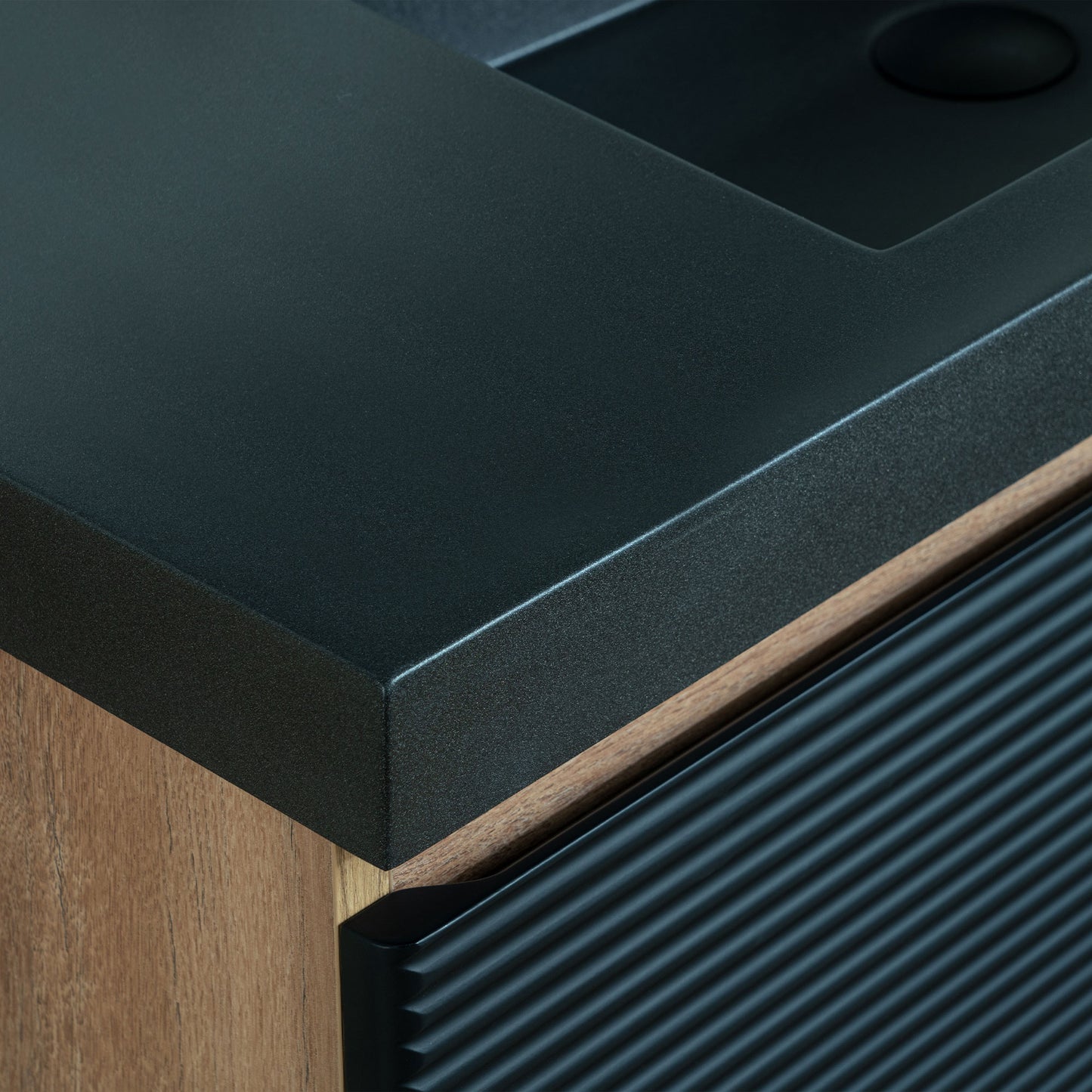 WOODBRIDGE | Wall-Mounted Floating Bathroom Vanity | Multi-Layer Engineered Wood | Black Sintered Stone Top