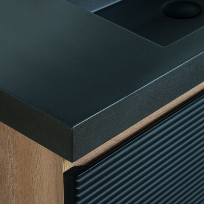 WOODBRIDGE | Wall-Mounted Floating Bathroom Vanity | Multi-Layer Engineered Wood | Black Sintered Stone Top