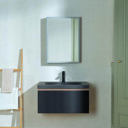 WOODBRIDGE | Wall-Mounted Floating Bathroom Vanity | Multi-Layer Engineered Wood | Black Sintered Stone Top