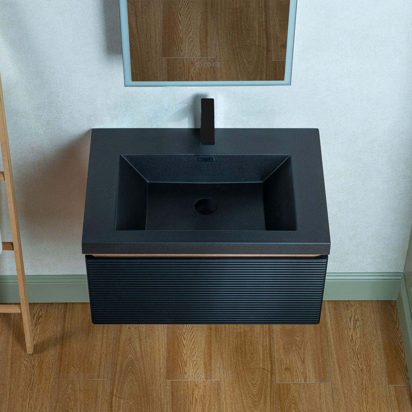 WOODBRIDGE | Wall-Mounted Floating Bathroom Vanity | Multi-Layer Engineered Wood | Black Sintered Stone Top