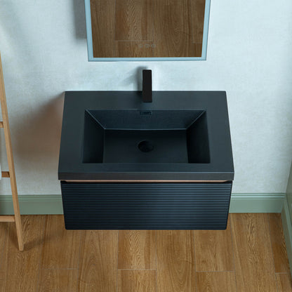 WOODBRIDGE | Wall-Mounted Floating Bathroom Vanity | Multi-Layer Engineered Wood | Black Sintered Stone Top