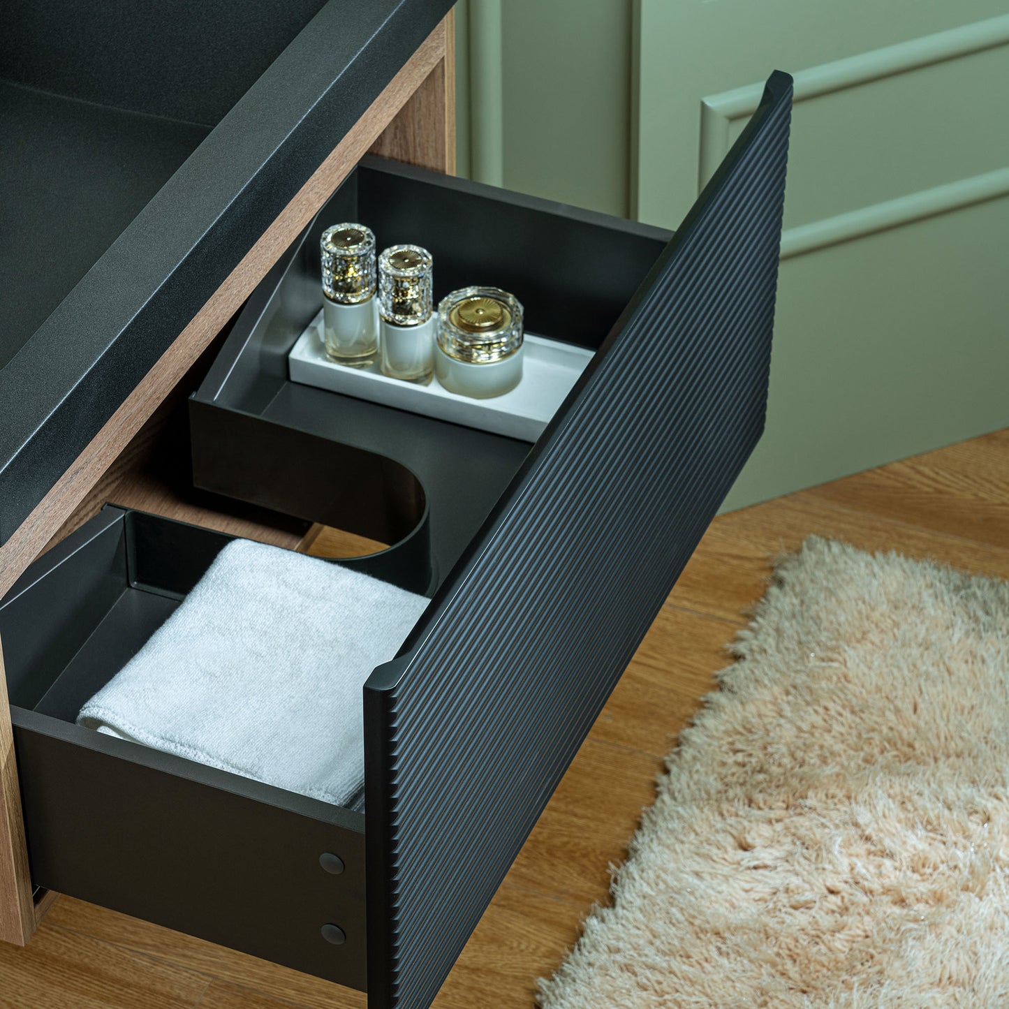 WOODBRIDGE | Wall-Mounted Floating Bathroom Vanity | Multi-Layer Engineered Wood | Black Sintered Stone Top