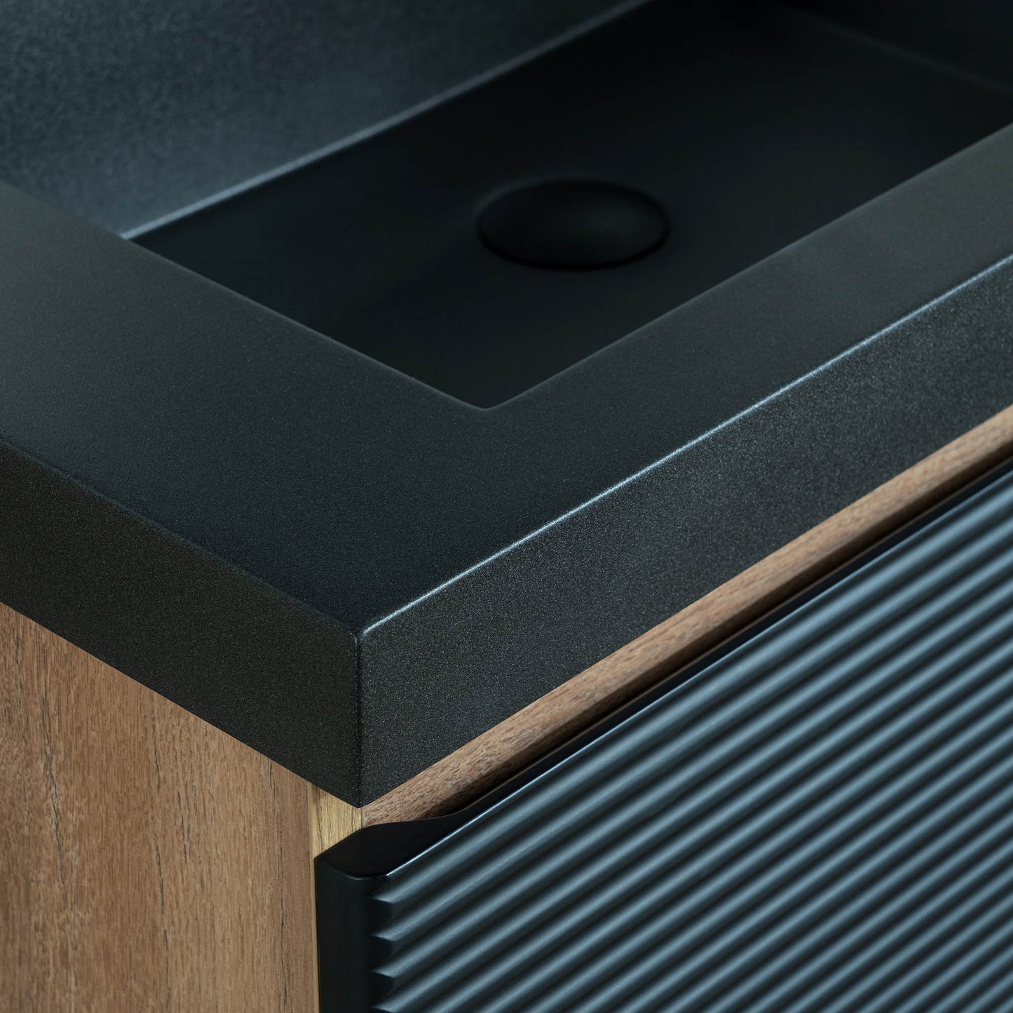 WOODBRIDGE | Wall-Mounted Floating Bathroom Vanity | Multi-Layer Engineered Wood | Black Sintered Stone Top