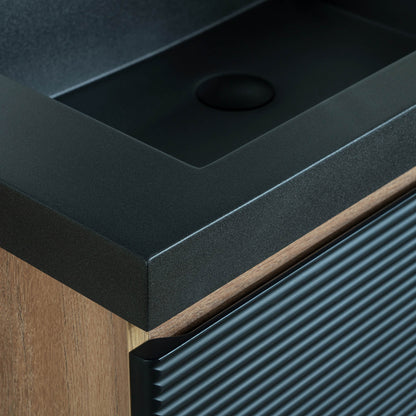 WOODBRIDGE | Wall-Mounted Floating Bathroom Vanity | Multi-Layer Engineered Wood | Black Sintered Stone Top