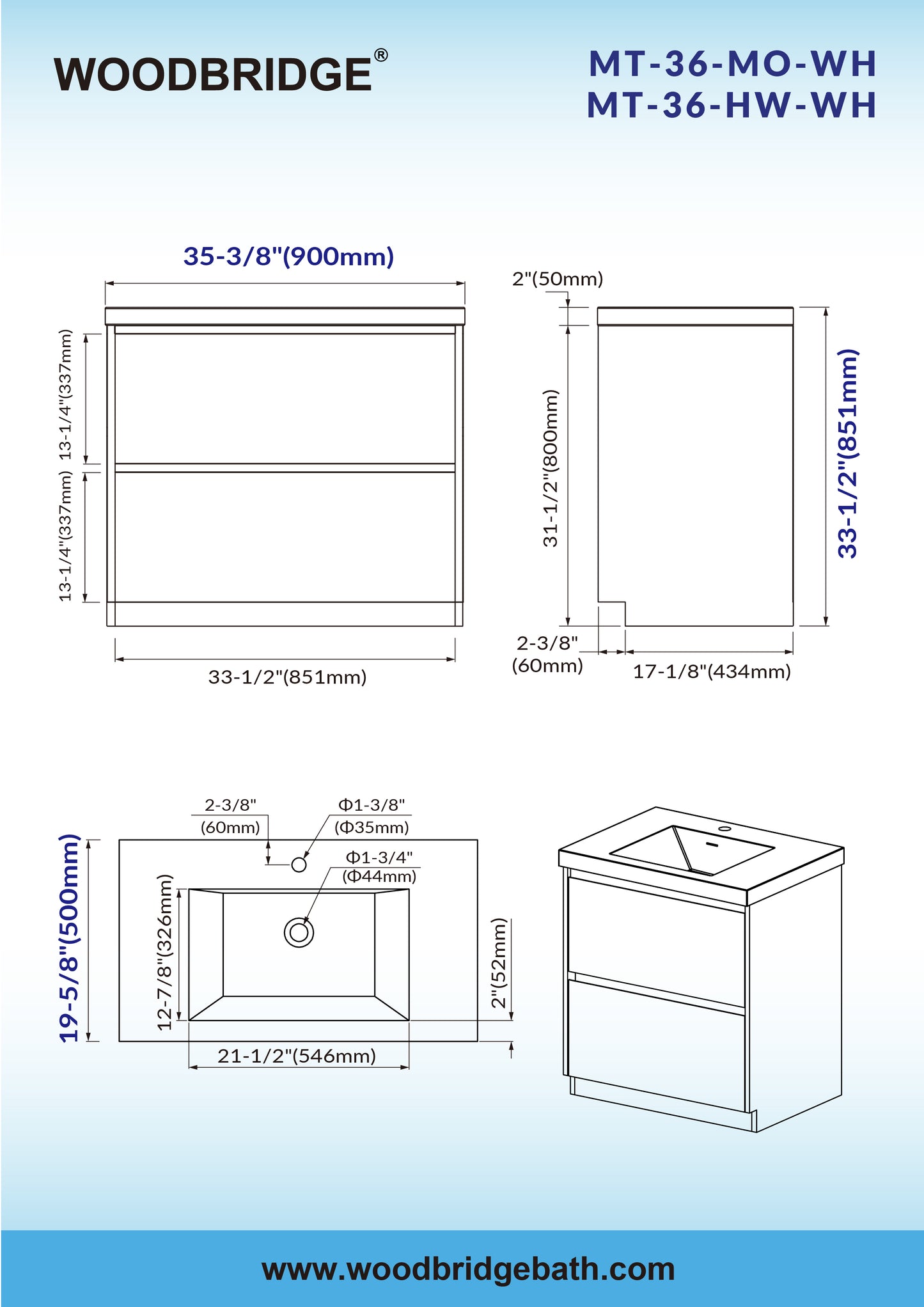 WOODBRIDGE | Freestanding Bathroom Vanity | with Glossy White Resin Composite Top, Integrated Sink