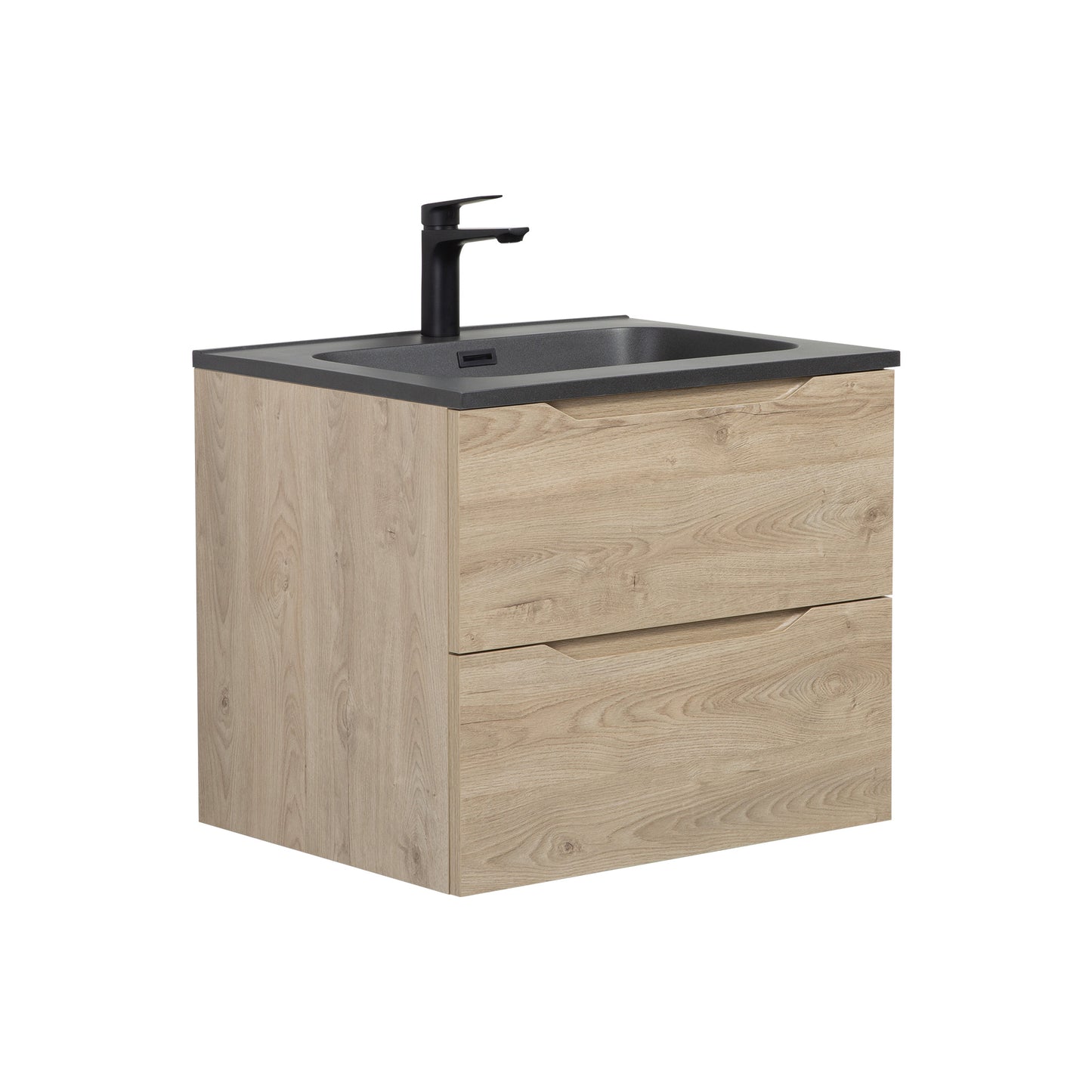 WOODBRIDGE Evita | Wall-Mounted Floating Bathroom Vanity | Black Quartz Composite Top | Oak Finish