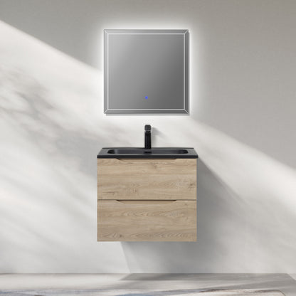 WOODBRIDGE Evita | Wall-Mounted Floating Bathroom Vanity | Black Quartz Composite Top | Oak Finish
