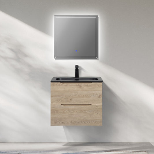 WOODBRIDGE Evita | Wall-Mounted Floating Bathroom Vanity | Black Quartz Composite Top | Oak Finish