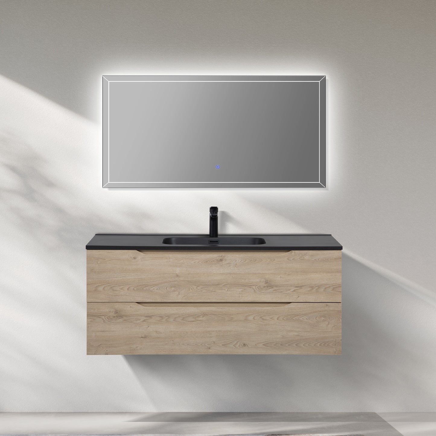 WOODBRIDGE Evita | Wall-Mounted Floating Bathroom Vanity | Black Quartz Composite Top | Oak Finish