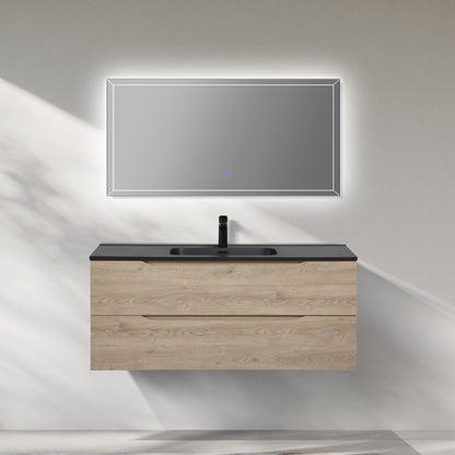 WOODBRIDGE Evita | Wall-Mounted Floating Bathroom Vanity | Black Quartz Composite Top | Oak Finish